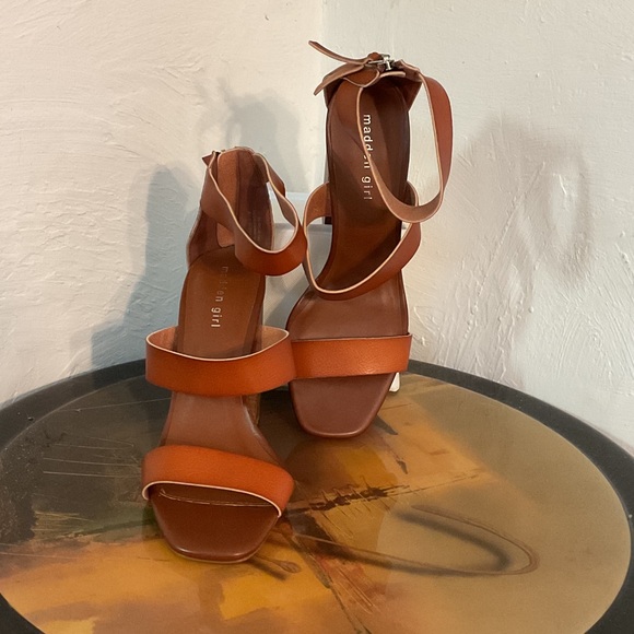 Madden Girl Shoes - Madden Girl Faux Leather Strappy Block Heel Sandals, Size 9.5M, Brown